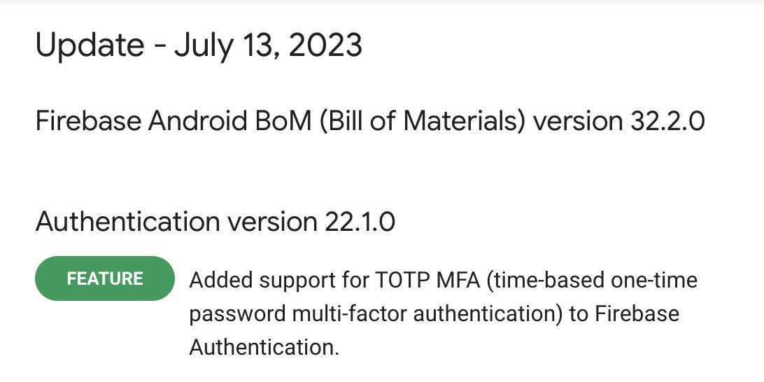 🔥 TOTP MFA on mobile 📱

You can now use time-based one-time passwords (TOTP) for multi-factor authentication (MFA) in iOS, Android, and Web apps that use Firebase.

This ＆more in 4m →
youtube.com/watch?v=bTjLid…