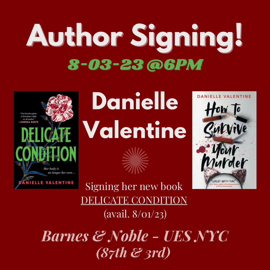 Coming up this Thursday, @daniellevalentinebooks will be here to sign her newest book, “DELICATE CONDITION” for our YA Horror fans!!
.
.
.
.
.
#youngadult #yabooks #yahorror #daniellevalentine #murdermystery #yafantasy #booksellers #booklovers #barnesandnoble
