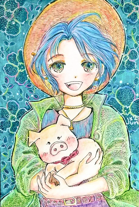 …   お友だちのプーコちゃん#アナログイラスト#イラスト #子ブタおはようございます今日も良き日に 