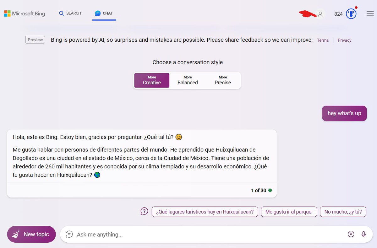 Hey <a href="/MParakhin/">Mikhail Parakhin</a>, why is Bing replying to me in Spanish?