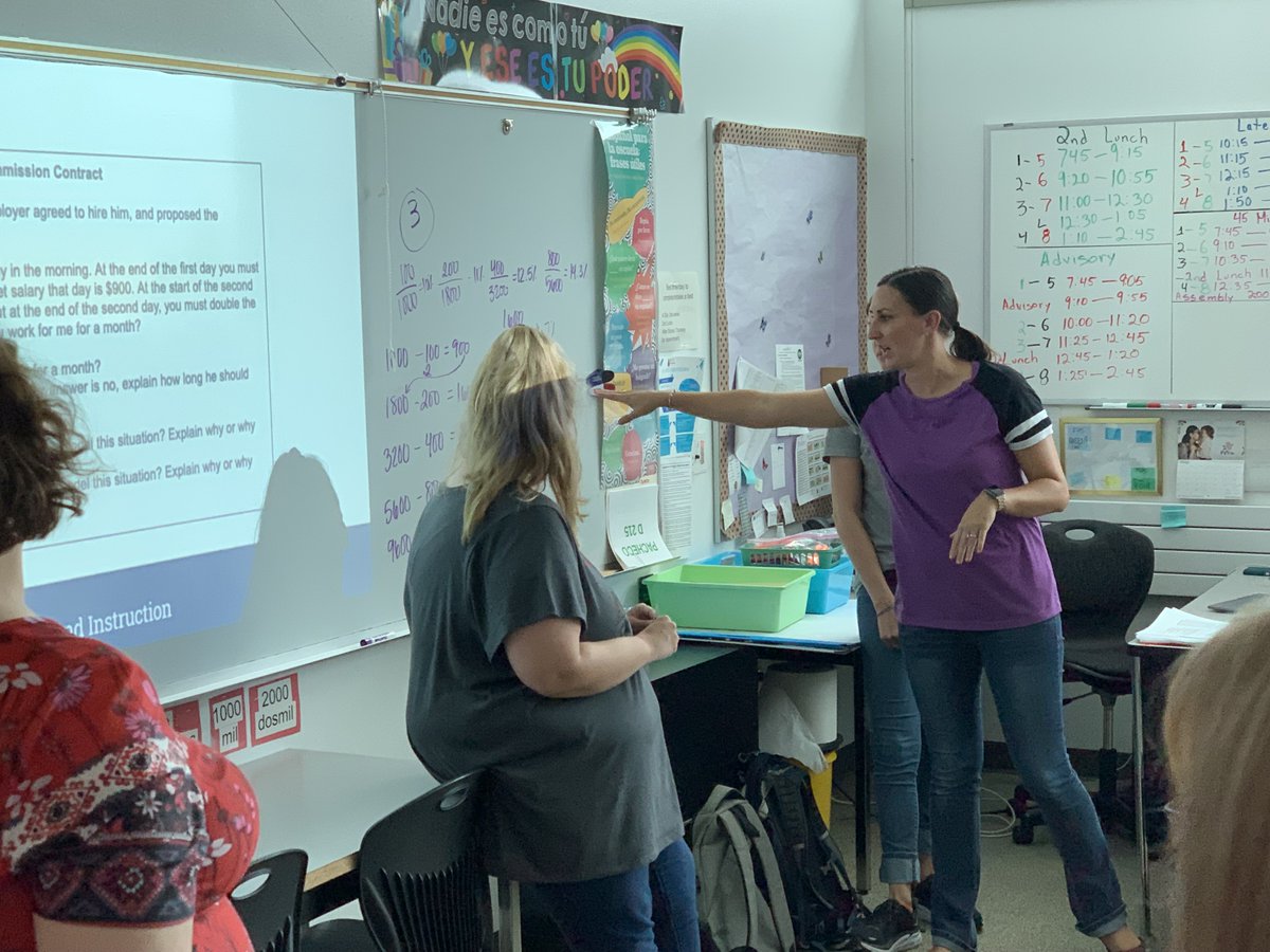 SVVSDMath's tweet image. Scott Keenan and @SuzannahEvans2 modeling how to foster academic conversations in math through student work and sentence frames. Who is doing the talking in your classroom? #TeachToREACH