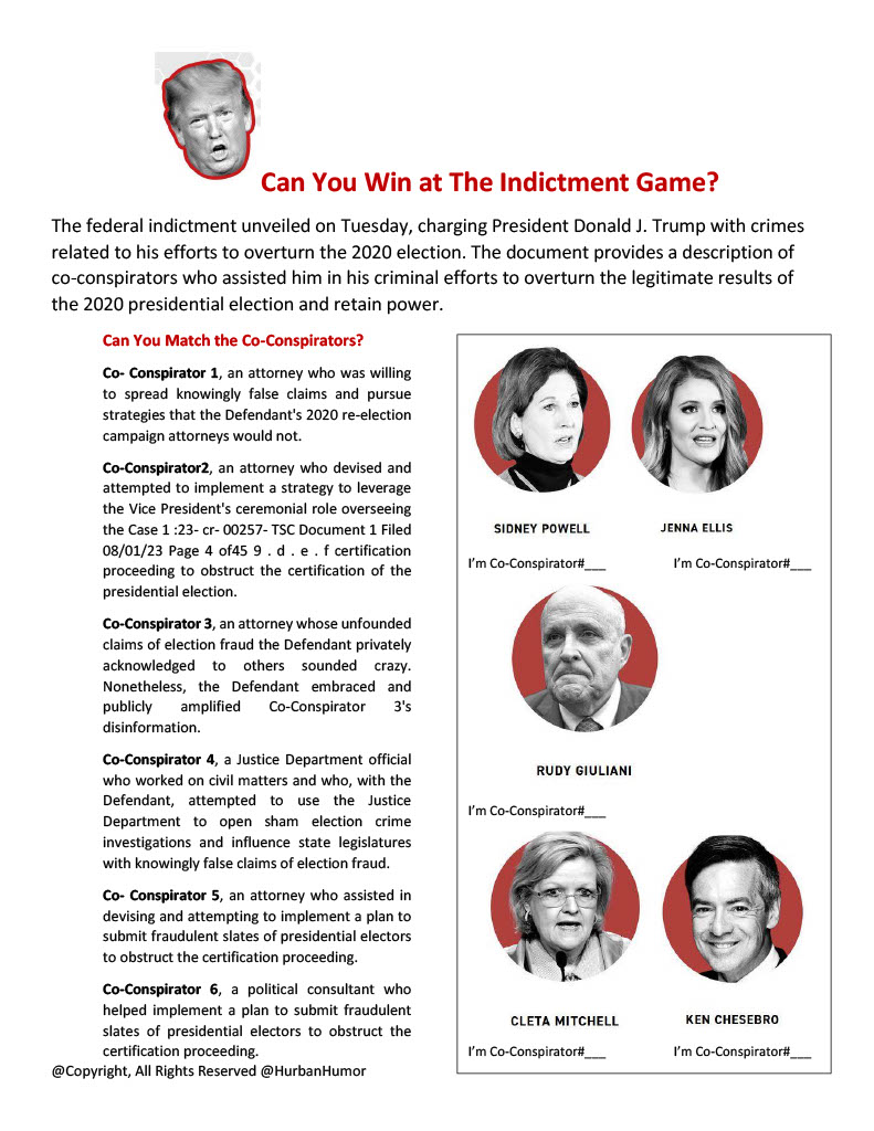 UrbanTalker's tweet photo. Can You Win at this #IndictmentGame.  Click and Play, before Elon takes it down #DonaldTrump #indictment #Jan6th https://t.co/Kgtr0v5WLY