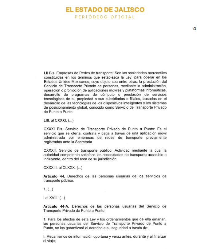 01/08/2023, se publica en el #PeriódicoOficial del Estado de #Jalisco, el Decreto 29236/LXIII/23 que reforma, deroga y adiciona diversos artículos de la Ley de #Movilidad, #seguridadvial y #transporte, y de la Ley de Hacienda, ambos ordenamientos del Estado. (1)