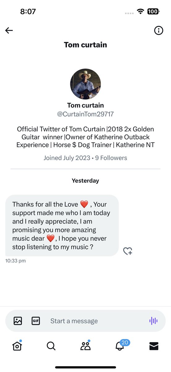 Hey @Tom_Curtain you’ve hit the big time & have an impersonator sending random messages to people.