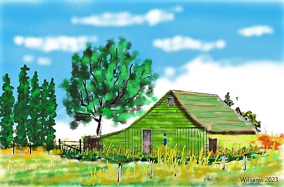 DonWilliams14's tweet photo. The Green Barn #Painting, #DigitaArt, #MSPaint3D https://t.co/tZs68L15mF