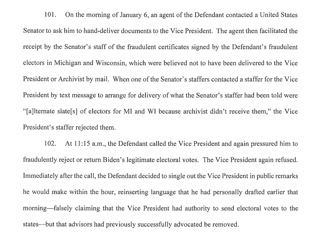 girlsreallyrule's tweet photo. Very salient accusation by Jack Smith in the Trump indictment, which explains how Donald Trump threatened Mike Pence and how his Chief of Staff had to warn Pence about security issues. p. 36 https://t.co/GotXKTCqjS https://t.co/qV4lmuHt6l