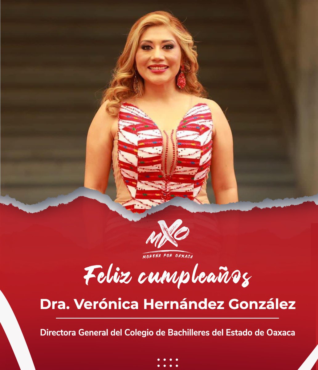 🎂🙌🏽 Con motivo de su cumpleaños, felicitamos con gran afecto a la <a href="/doctoravero/">Dra.Vero Hernández</a>, Directora del <a href="/COBAO_GobOax/">COBAO</a>. 

Deseamos que esté pasando un excelente día en compañía de su familia y seres queridos.

¡Fuerte abrazo!✨ 

#MorenaPorOaxaca