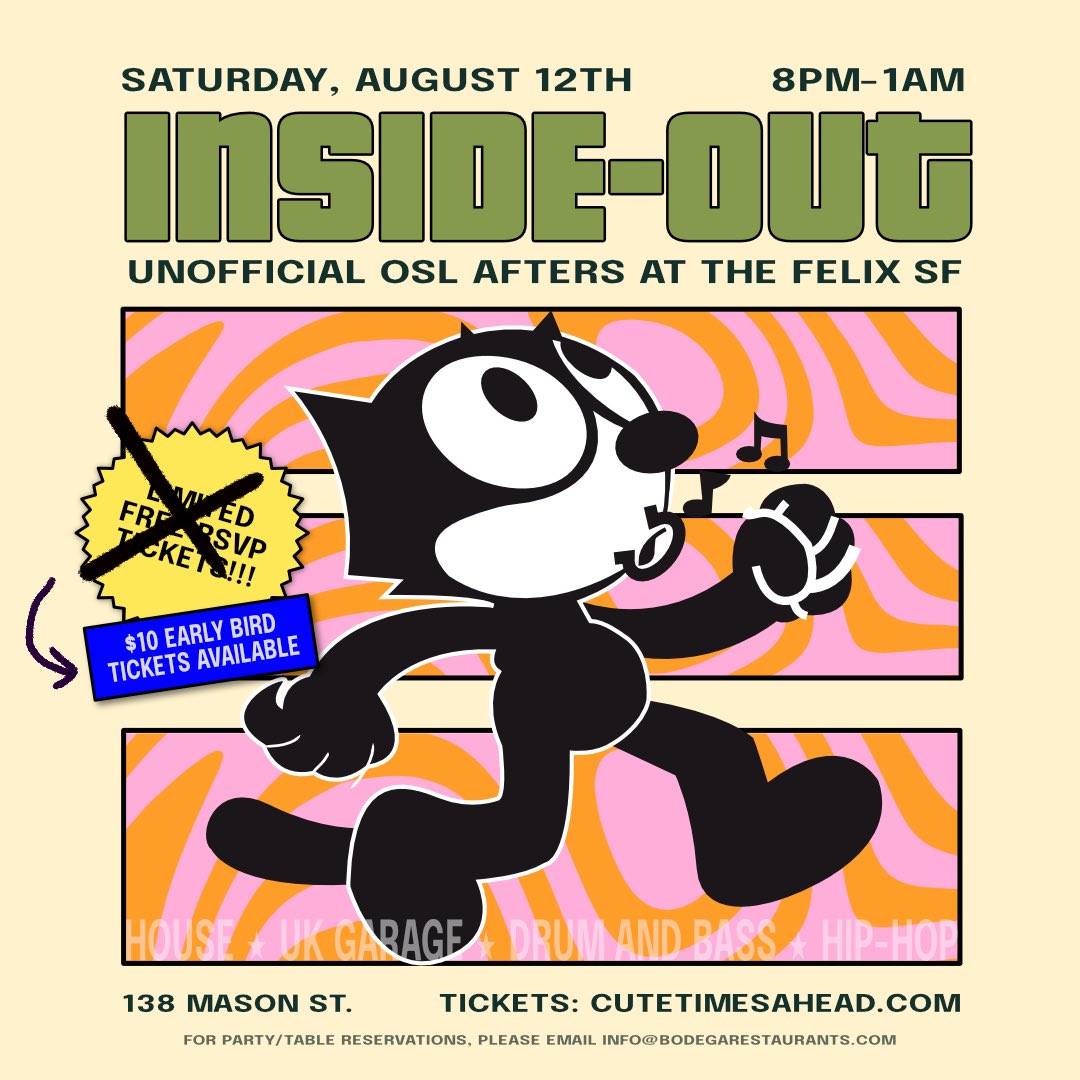 internetspicy's tweet photo. 💥we’re launching our house/ukg/dnb party, INSIDE-OUT during OSL weekend at everyone’s fave speakeasy, The Felix in SF :)💥 

Sat Aug 12th, 8P-1A - 21+ 

🎟️: https://t.co/cdiorfLhat https://t.co/hU24lehkDi