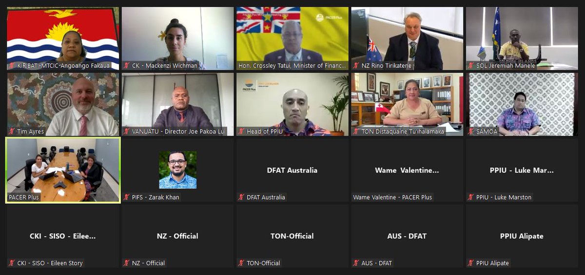 CKI_MFAI's tweet photo. Director for the International and Trade Division Mackenzi Wichman attended the @PlusPacer Minister’s Meeting virtually last week. Discussions were centered around #PACERPlus membership and prospective accession, Member's country initiatives, and Regional Labour Mobility 🇨🇰 https://t.co/Exl4tjCZHm