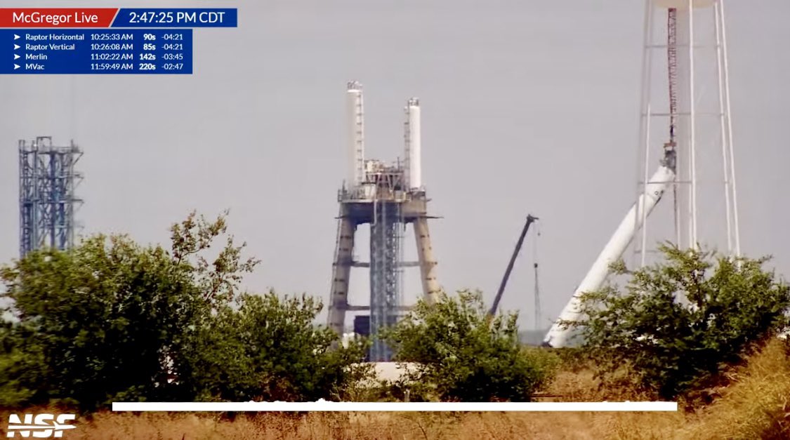 bluemoondance74's tweet photo. A shiny, new Falcon 9 First Stage is now vertical at @SpaceX’s Testing and Development Facility in McGregor, TX

#SpaceXTests #McGregorTX https://t.co/PxRXbFcxxc