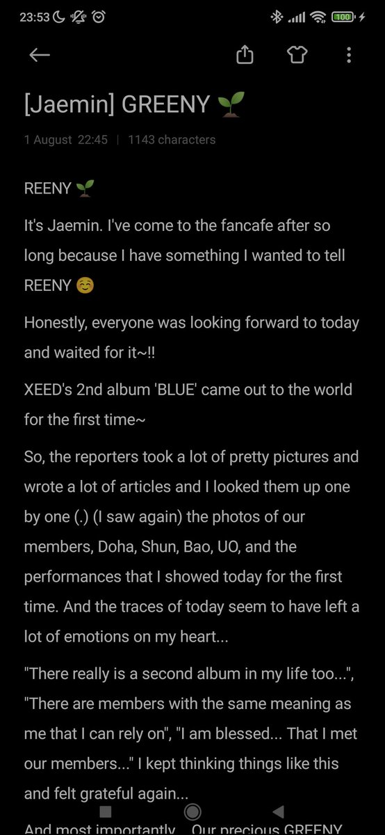 HourlyXeed's tweet photo. 🌱 XEED 🌱
Jaemin's letter on fancafe and translation ^^
*Translation may be inaccurate*
#XEED #Jaemin
#재민 #씨드
#GREENY #그리니 #ShineAsFiveXEED #Blue #SummerinBlue https://t.co/kia1bJ2Y4E