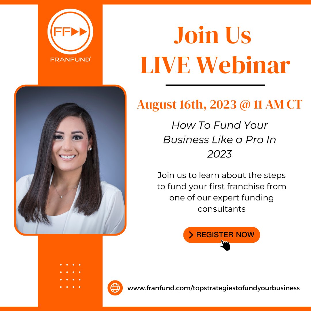 Register for our free, live webinar with the link below! We hope to see you there!

bit.ly/45c4FUJ

#FranFund #Financing #Franchisefunding #Fundingdreams #futuregoals #Finance #Financeindustry #funding