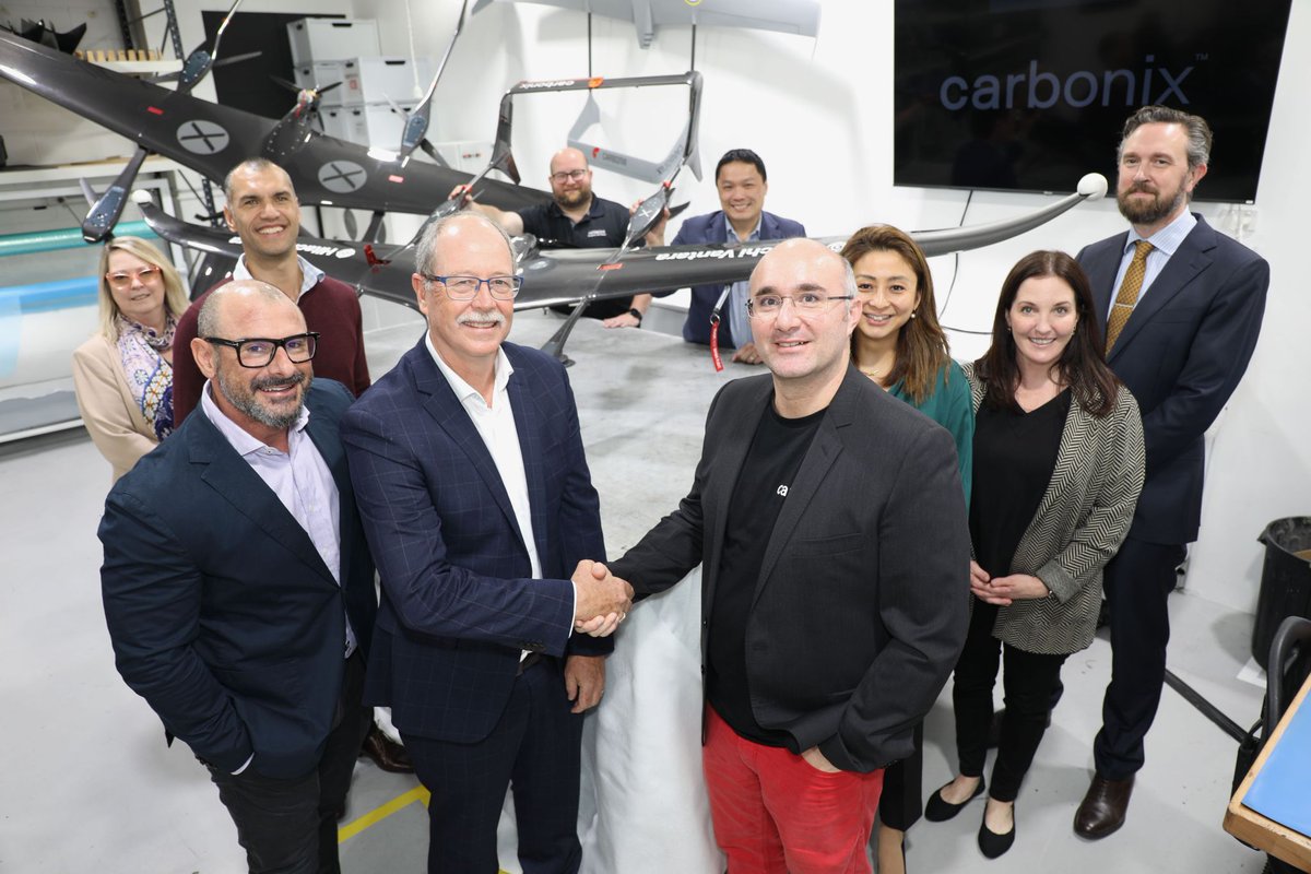 carbonixAus's tweet photo. New partnership milestone! We hosted a delegation from @HitachiVantara , who collected their Volanti aircraft. 🚀 Signing the MOU sealed our strategic partnership and commitment to our shared key values: reducing environmental impact and enabling cost-effective data acquisition. https://t.co/wFsnRMCmCc
