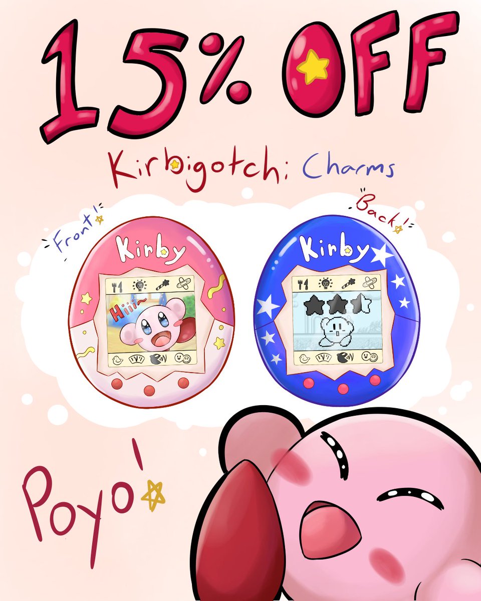 ClearCutSky1's tweet photo. We're starting monthly deals starting first with our holographic, epoxy Kirby Tamagotchi charms! For the whole month of August, the charm will be off 15%! https://t.co/NusZhG8mah