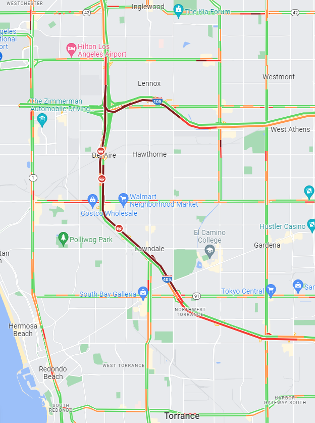 AngelOfTraffic's tweet photo. #Hawthorne #ElSegundo #LAX 405 NB at El Segundo Blvd: A #crash is blocking the HOV & 2 left lanes. Delays from Artesia Blvd. SB slowing from Century Blvd.
@ConwayShow @kost1035fm @KFIAM640 #traffic #slowdrive #TheCalifornians https://t.co/lhjqh2BOoT