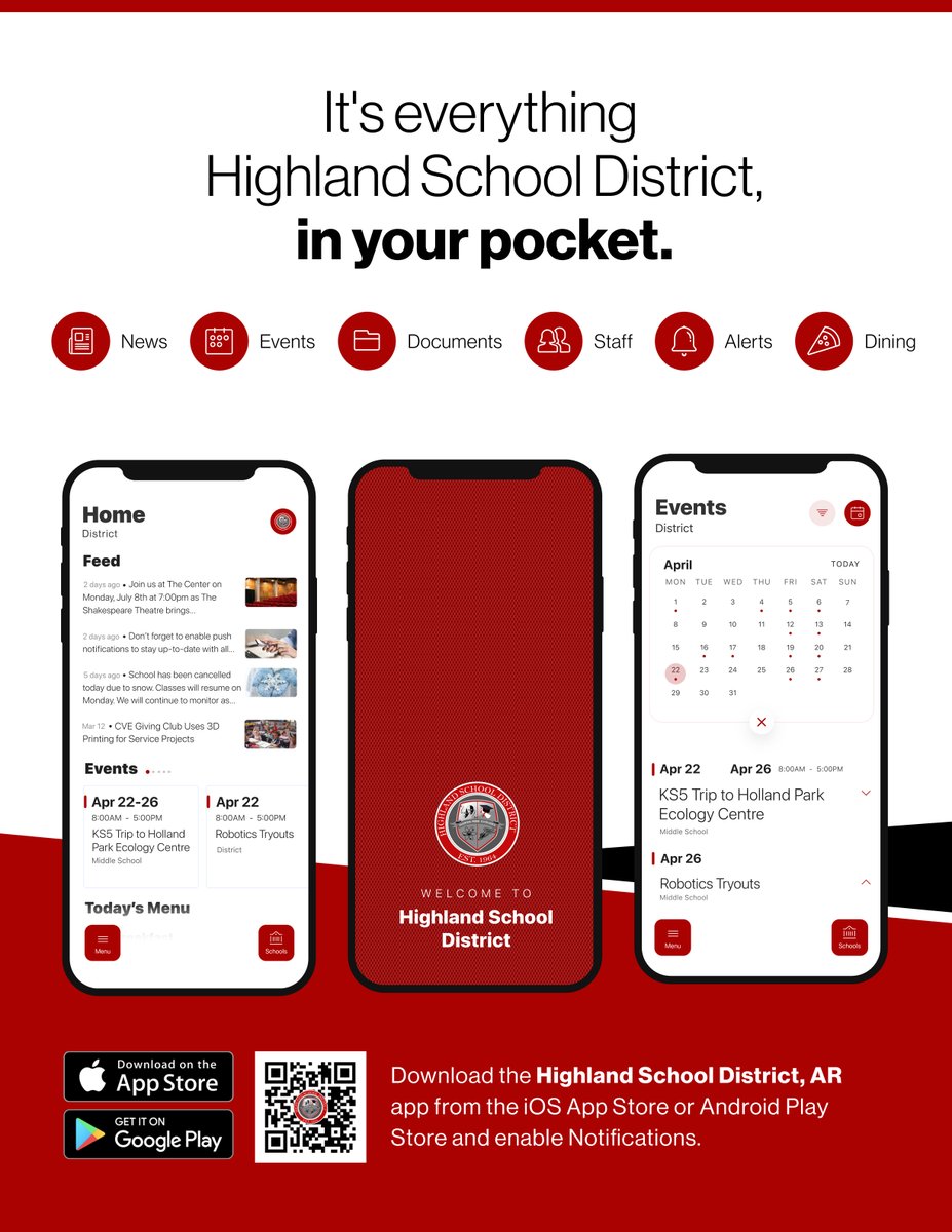 Have you downloaded our app?  Don't miss out on all things REBELS - search for Highland School District, AR in the app store TODAY!