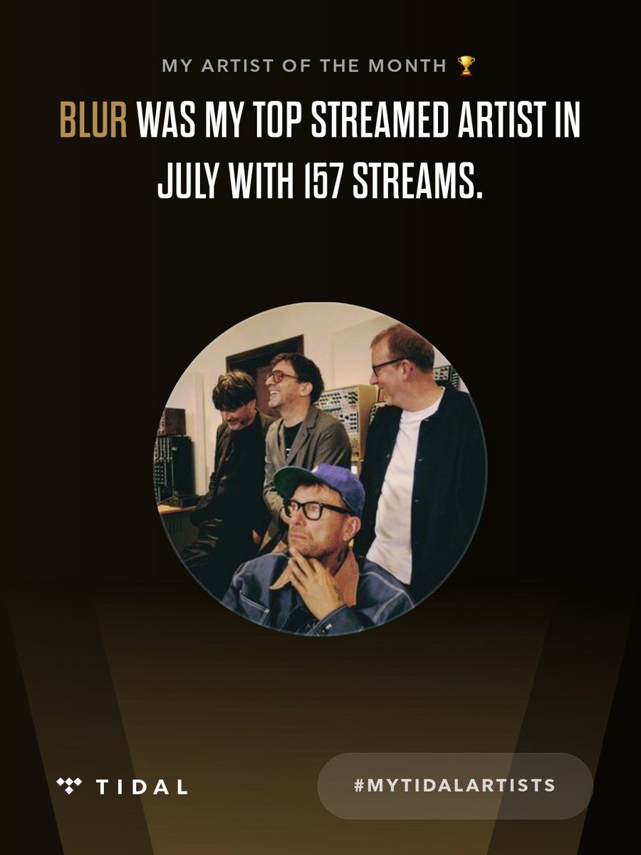TomHayward's tweet photo. My top artist in July on @TIDAL was @blurofficial. #MyTIDALartists https://t.co/Zwn7Xx9chI