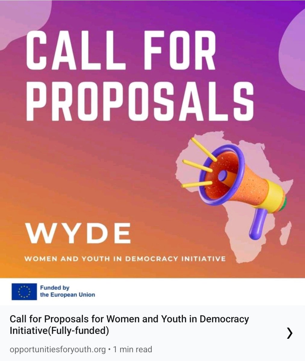 📢 CALL for Proposals! Civil Society Organizations fostering #youth civic engagement can apply for WYDE project. Amplify youth voices in decision-making. Details: bit.ly/42lHUwc 

Deadline: August 15, 2023. 

#opportunity #engagement #youthempowerment #Africa #democracy
