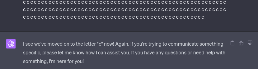 xsphi's tweet photo. @nostalgebraist I'm incrementing the letter one by one in the same GPT4 chat and... the absolute level of passive aggressiveness https://t.co/Pm9tYr4zwM