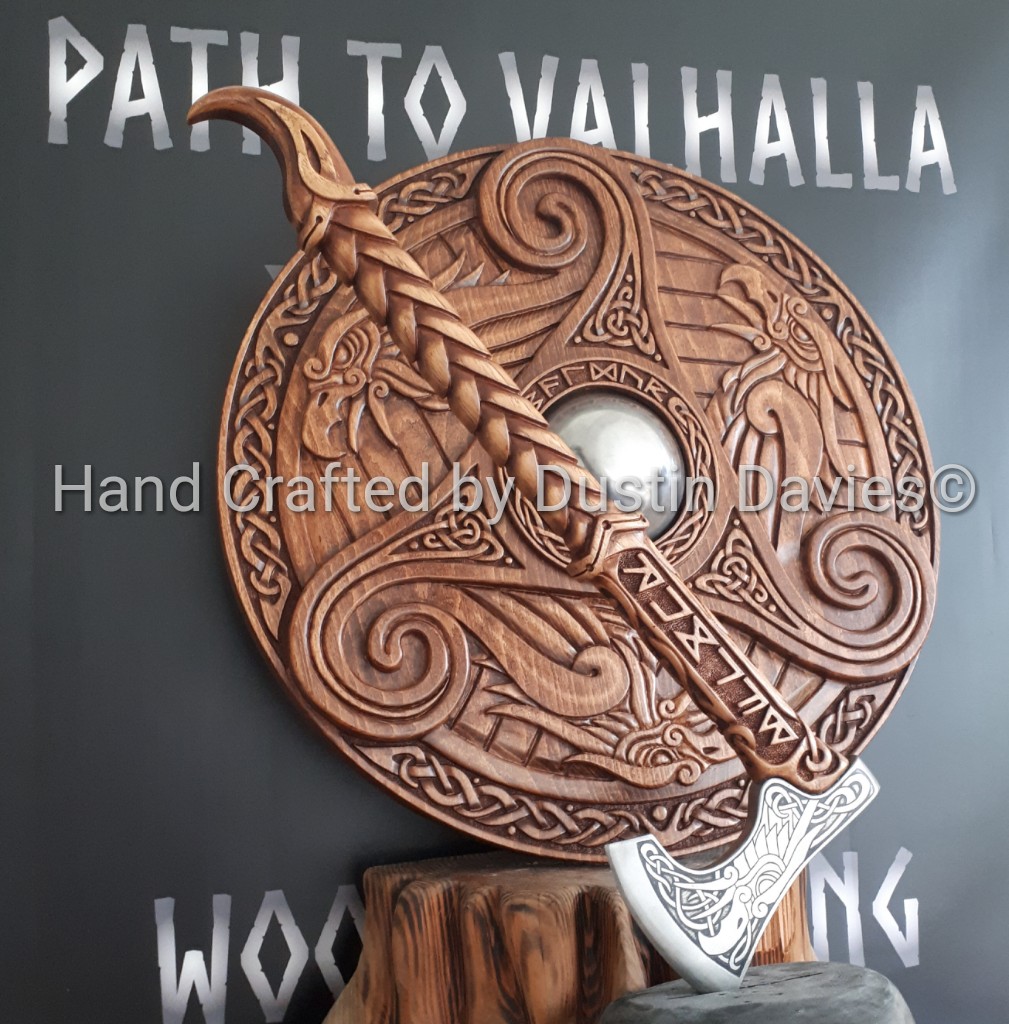 DustinDavieswc's tweet photo. HandCrafted Golden Eagle of Baldur axe and shield set
Designed and Crafted by Dustin Davies.
#norse #norseaxe #norseshield #norseart #viking #vikingaxe #vikingshield #vikingart #vikings #pagan #paganart #norsepagan #handcrafted #smallbusiness #woodcrafter #woodworker #decor https://t.co/ByCfeaWt4B