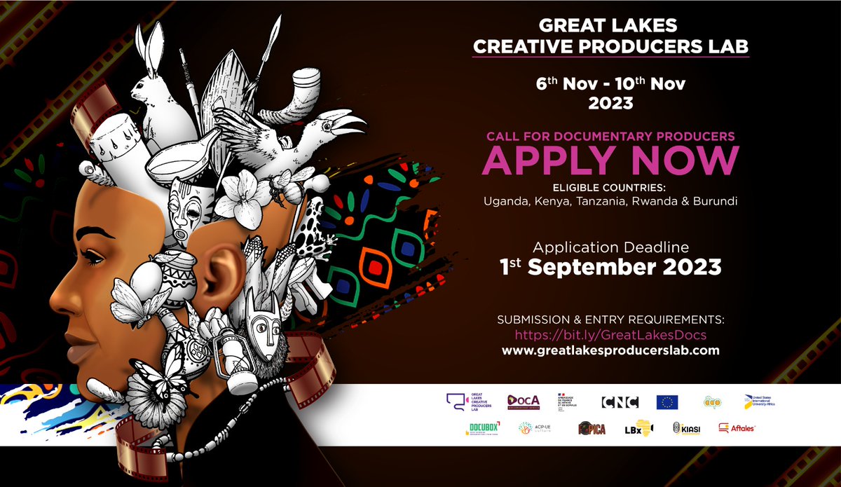 CALL FOR DOCUMENTARY PRODUCERS! 📢 
Exciting news! 🎉 Great Lakes Documentary Producers Lab is OPEN NOW! Calling all East Africa producers 🌍 Apply for a chance to join this program in Nairobi from Nov 6-10, 2023. Develop your projects &amp; get market ready! Deadline: Sept 1, 2023.