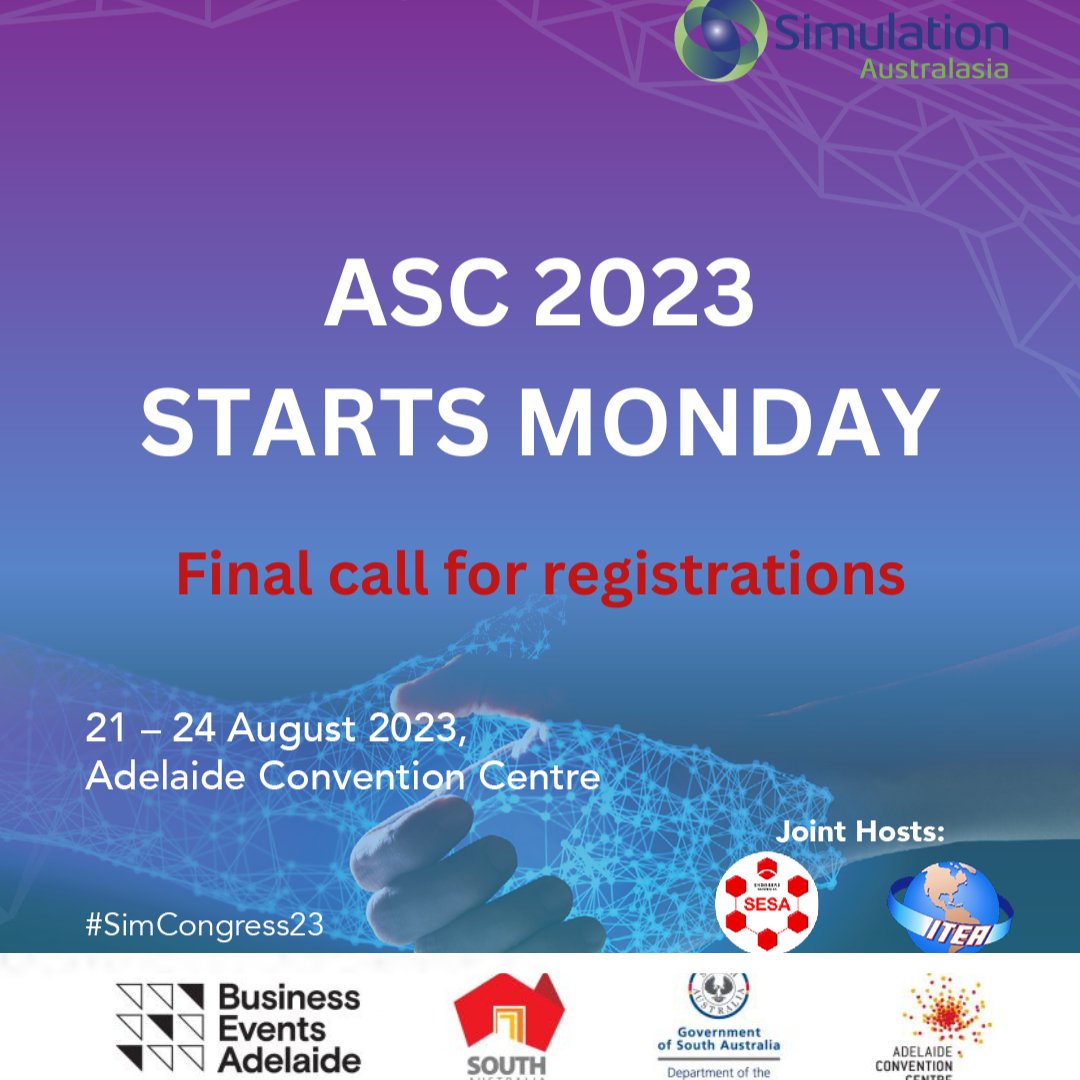 We are thrilled to be welcoming #SimCongress23 delegates to #Adelaide from Monday! Final chance to register, but you must register today: tas.currinda.com/register/event…