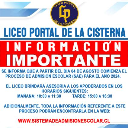 LiceoPortal's tweet photo. - Período de Postulación: 4 de Agosto al 01 de Septiembre.
- Publicación de Resultados Primer Periodo: 19 al 25 Octubre.
- Publicación Resultados Lista de Espera: 6 al 7 de Noviembre.
VIDEO EXPLICATIVO DEL PROCESO:
https://t.co/eP2RqxoxWd https://t.co/E20DueAXS4