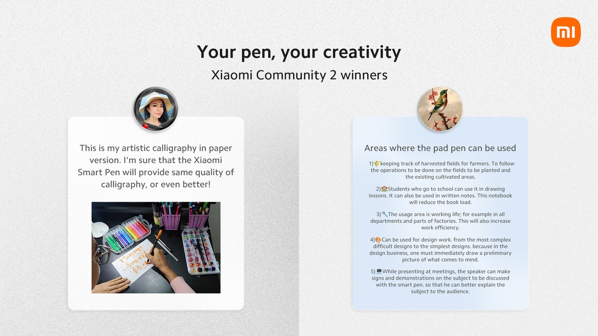 Xiaomi's tweet image. A big shout-out to the #XiaomiPad6 contest winners. 🎉

Join our community to share your creative ideas on the ongoing topic and be part of the awesomeness.💃

Click here: s.mi.com/ngIXq4y6

#BuiltForWork #DesignedForEase