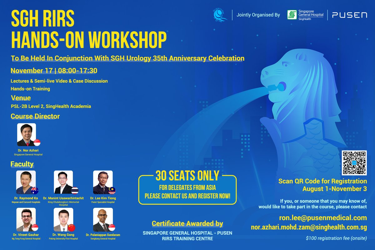 PusenMedical's tweet photo. Urologists! Ready to dive into the exciting world of RIRS?SGH RIRS HANDS-ON WORKSHOP is open now for registration. 30 seats only!Event Period:08:00-17:30, Nov 17(UTC)Don't miss out on this opportunity to grow your advanced techniques and concepts in #RIRS applications.#PUSEN #SGH https://t.co/ock40Lgj1D