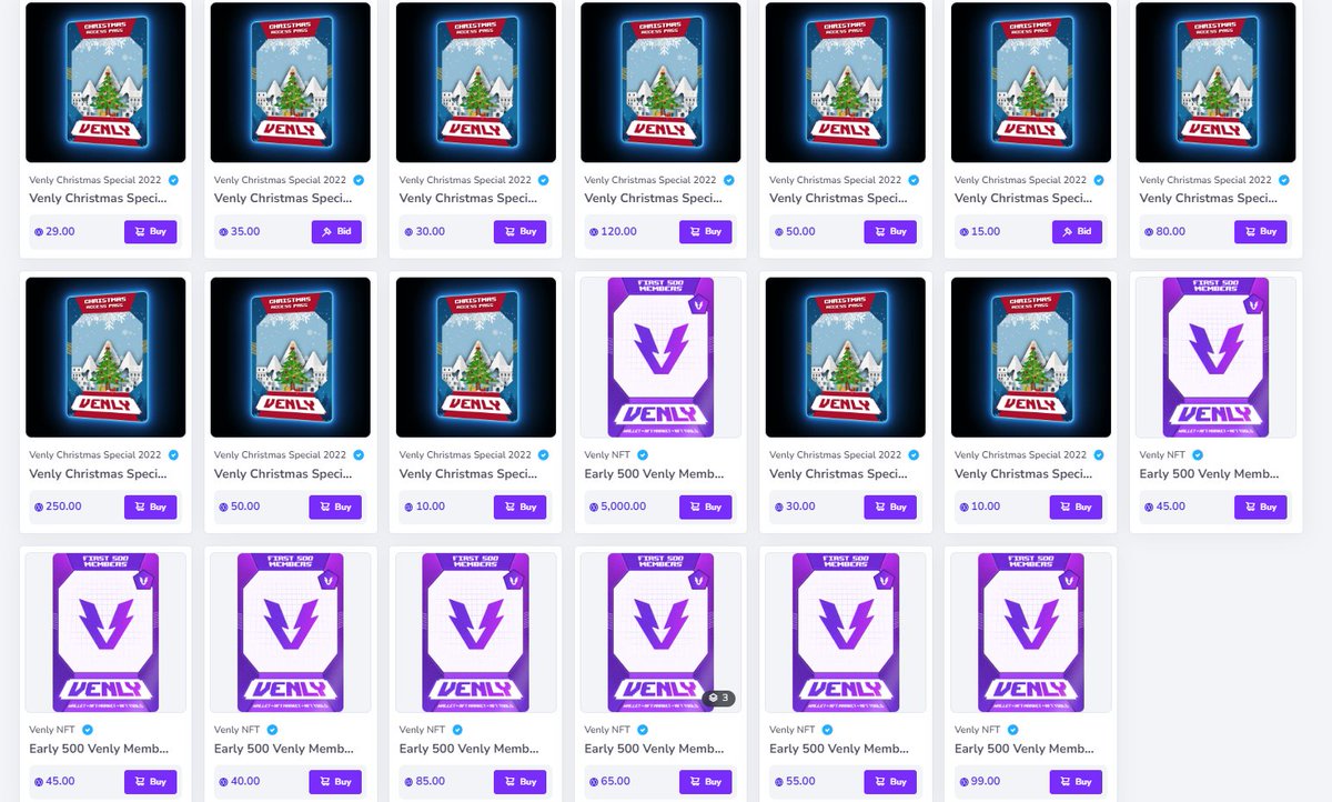 So many interesting NFT's!  🤩
But the "Early 500 Venly Member" (the badge that was originally awarded to the 500 first people to join Venly Discord) stands out in particular. 😎
#VenlyFam #VenlyArmy #Venly #Venly_market <a href="/Venly_io/">Venly</a> <a href="/garyvee/">Gary Vaynerchuk</a> <a href="/kevinrose/">Kevin Rose</a> <a href="/williamapan/">William Mapan</a> <a href="/beeple/">beeple</a>
