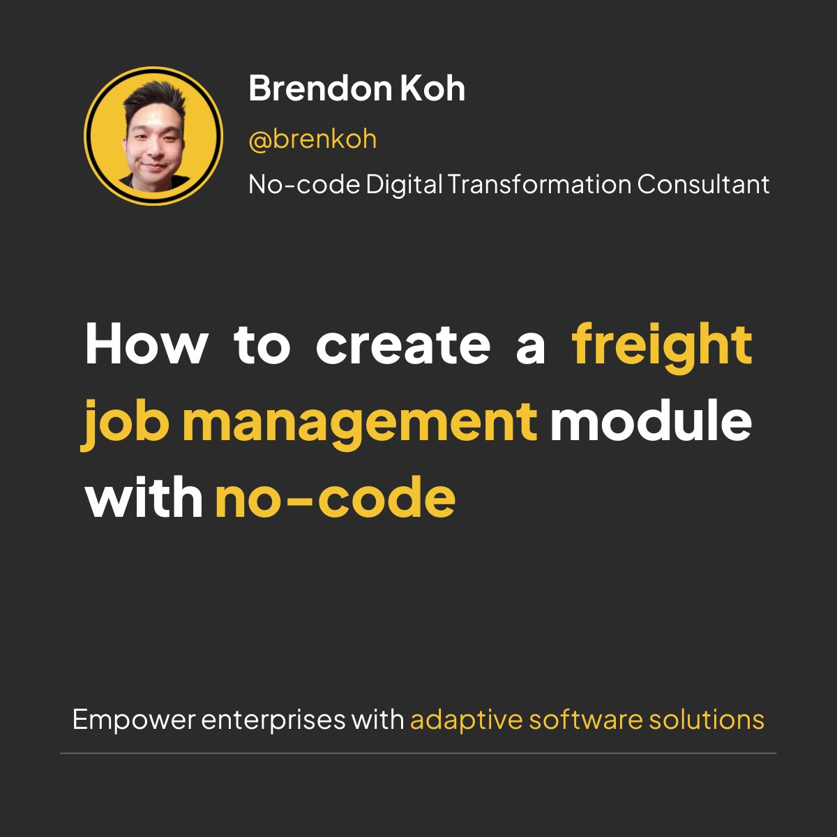 Brenkoh's tweet photo. How to create a freight module with no-code? Start by defining the key entities for your Freight Job Management module. Create data models for shipments, carriers, routes, and other essential components. https://t.co/2NLYPrfCgz