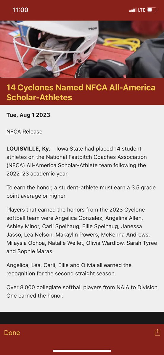 Great work in the classroom, Sophie! Congratulations on your scholar-athlete award!!
