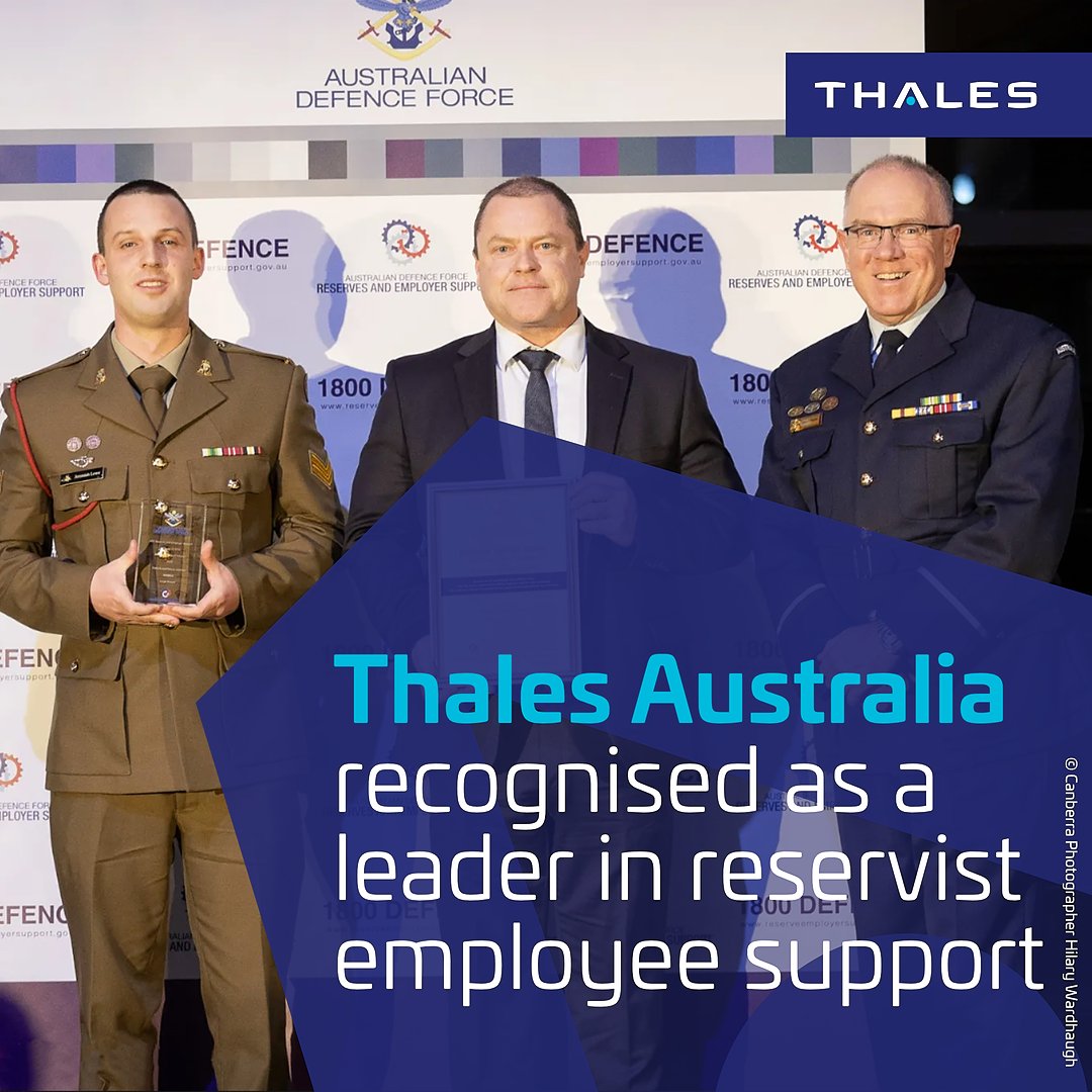 Thales Australia proudly won the Australian Defence Force Reserves and Employer Support (ADFRES) Private Sector - Large (ACT and SE NSW) Award. Thank you to the ADFRES & our incredible team. Read more about our commitment to veterans here: thls.co/urBS50PqwqX