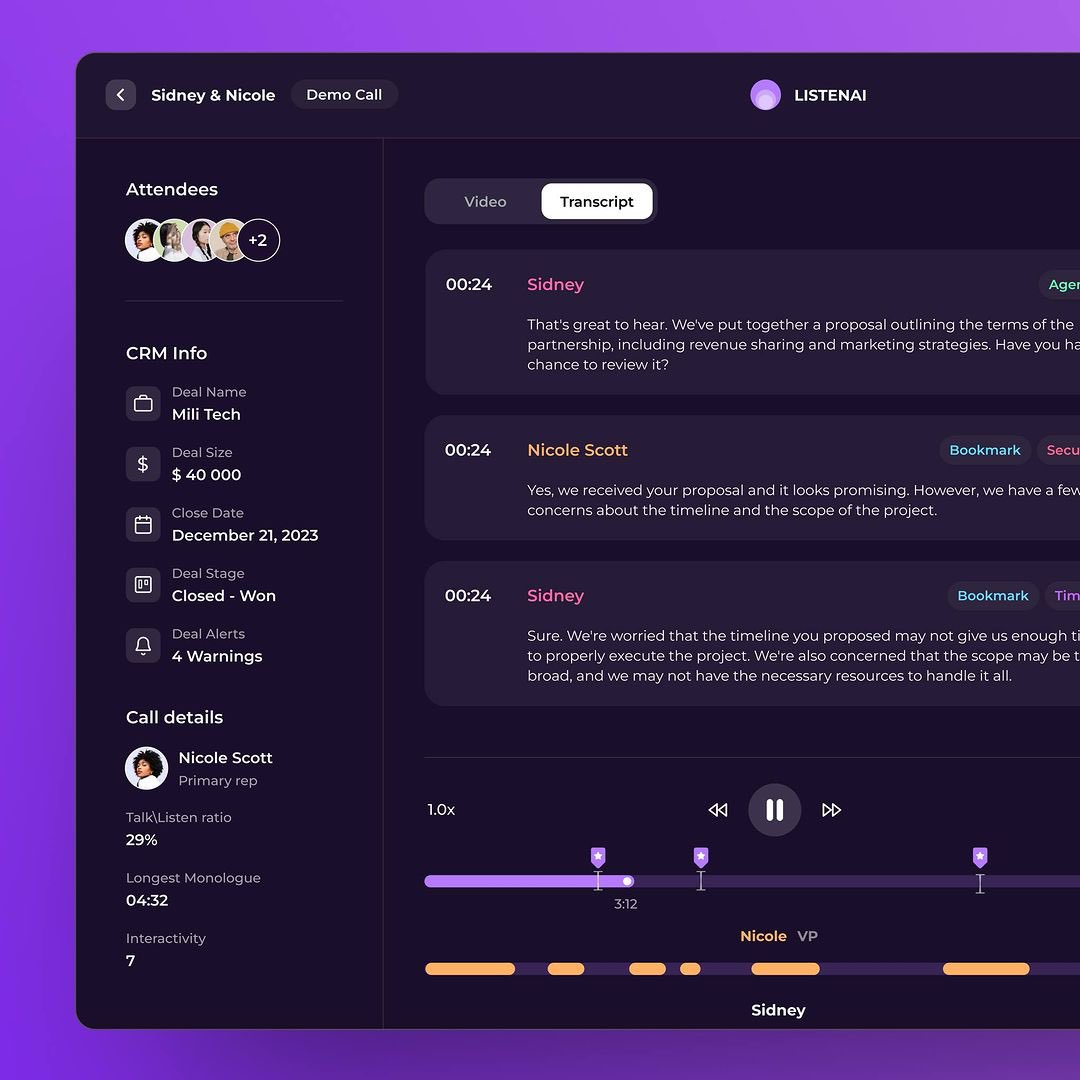 theuinspo's tweet image. ListenAI is an AI-powered conversation intelligence tool that uses speech to text and automatically analyzes calls
Work by @arounda_agency
→ Tag us @theuinspo to be featured
#webapplication #webapps #webappdesign #webappdevelopment #webapplications