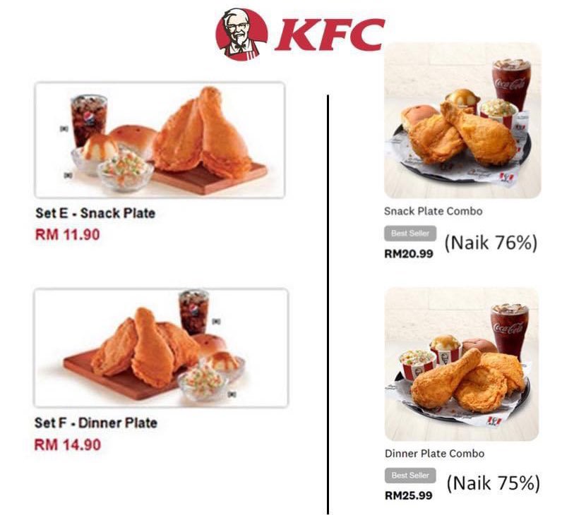 MalaysianFoods's tweet photo. Senyap2 KFC paling drastik naik harga!!!

Betul-betul kayangan.. https://t.co/Ckl2srINaQ