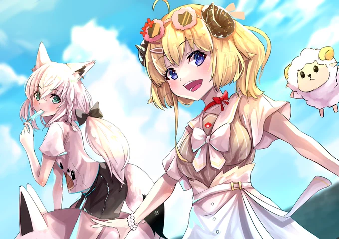 8月に入ったので夏イラストを!ハバナイ…耳が祝福だった…。#つのまきあーと #絵フブキ 