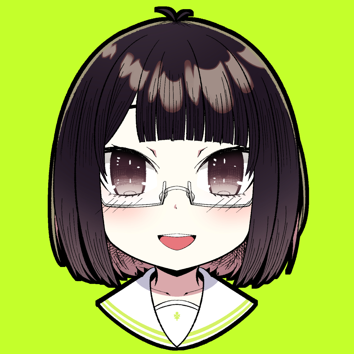 1girl solo glasses green background simple background bangs smile  illustration images