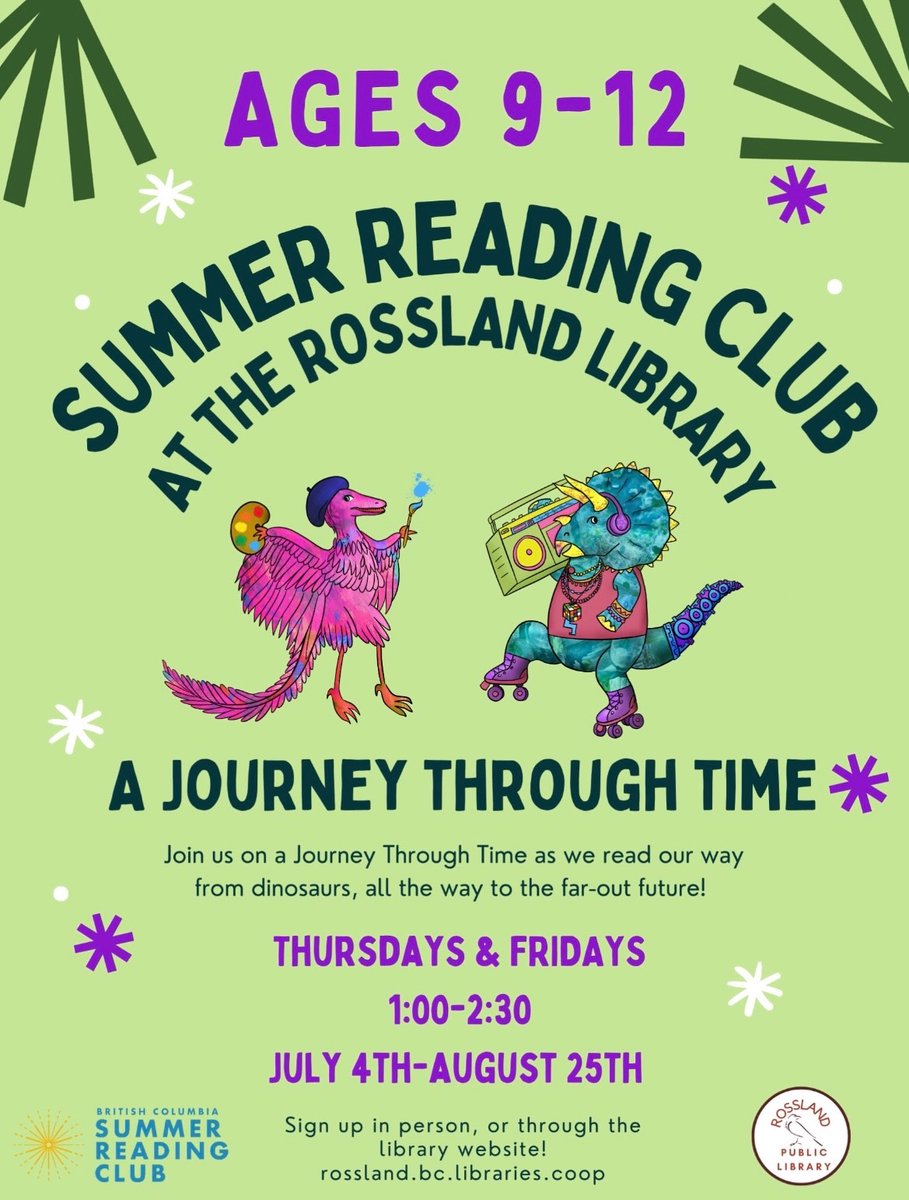 Having trouble keeping those tweens busy over summer?!

We've got an hour and a half of games and activities every Thursday &amp; Friday for ages 9-12!
 Drop in 1pm-2:30pm or go to our website to register and get more info: rossland.bc.libraries.coop/calendar/
