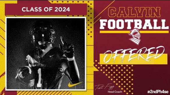 #AGTG After a great conversation with <a href="/jwlawson1/">Coach Lawson</a> I am blessed to say I received a offer from Calvin Football! <a href="/coach_granville/">Rocky Granville</a> <a href="/CoachLawrenceFB/">Donald Lawrence</a> <a href="/DonnieBaggs_/">#HCville</a>