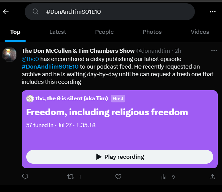 donandtim's tweet photo. I can see #DonAndTimS01E10 but from my other two accounts @tbc0 and @TimAtKSF I cannot. @donmccullen @ggmesh please what do you see? https://t.co/XBQ2mr35dB
