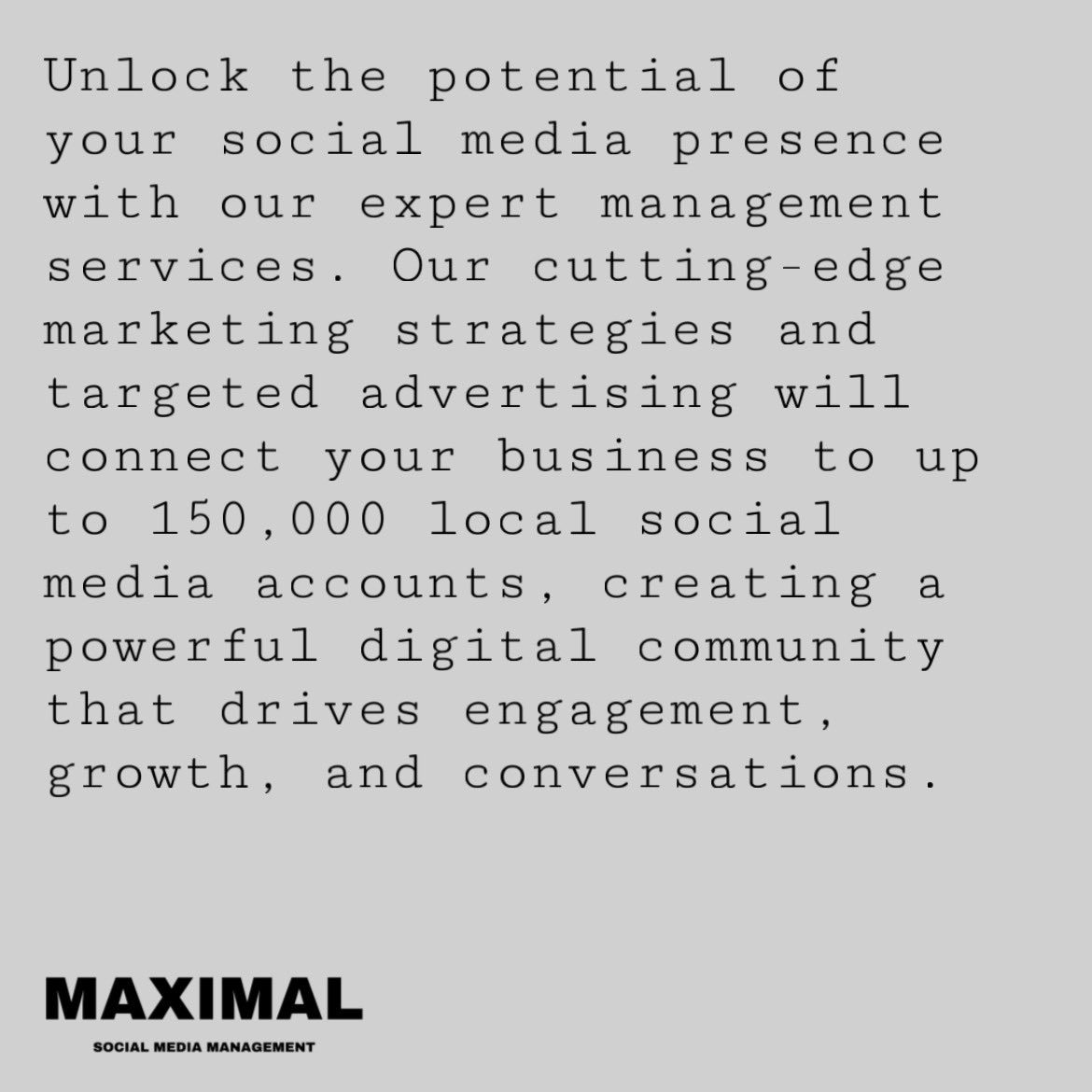 maximal_manage's tweet photo. ✨ Unlock the potential of your social media presence with our expert management services. Our cutting-edge marketing strategies and targeted advertising will connect your business to up to 150,000 local social media accounts, creating a powerful digital community ✨ https://t.co/linu9AtgnB
