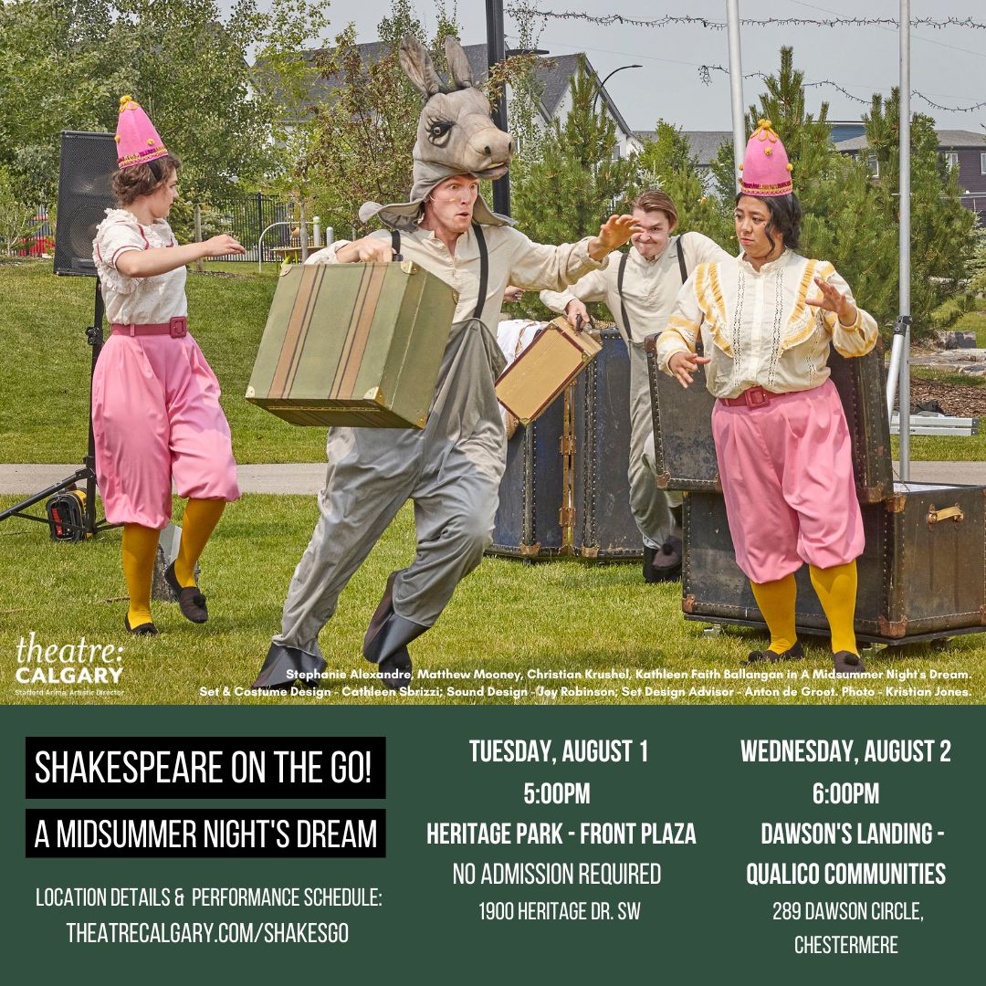 ‼️Don't delay - there's only 1 week left to see A Midsummer Night's Dream <a href="/ShakesBow/">ShakespeareByTheBow</a>! Runs until Sunday 🎭

Check here to see where you can watch us this week: bit.ly/4471q0rv

Tonight we're back at @heritageparkyyc, and tomorrow you can find us in <a href="/CityChestermere/">City of Chestermere</a>!
#yyc