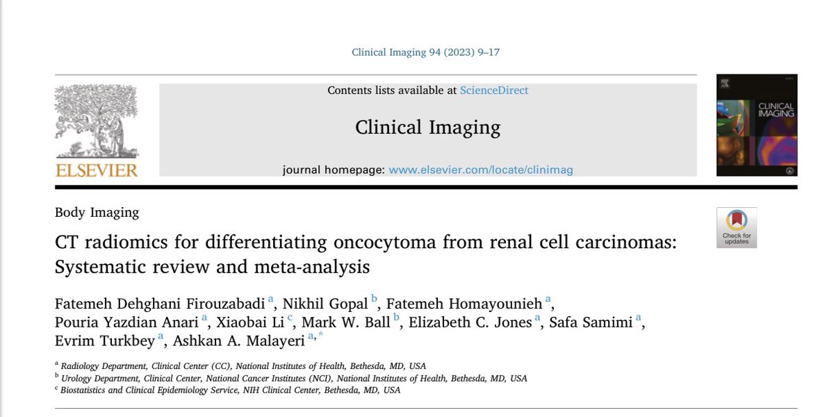 FirouzabadiMina's tweet photo. Excited to share our 2 recently published articles highlighting role of CT radiomics in differentiating fp-AML and Oncocytoma from RCCs in @PLOSONE  and @CI_Journal Journals. Many thanks to my Wonderful Mentor @aamalayeri 
Congratulation to great team🥰@eb_radnucs @markballmd https://t.co/7tPKrfg8eA