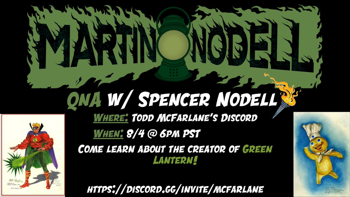 This Friday on the @OddKeyCafe - @GreenLanternGGL Spencer Nodell, son of Martin Nodell and creator of the Green Lantern, will be joining us for a LIVE QnA! Make sure to join @Todd_McFarlane's Discord to participate! discord.com/events/8822807…