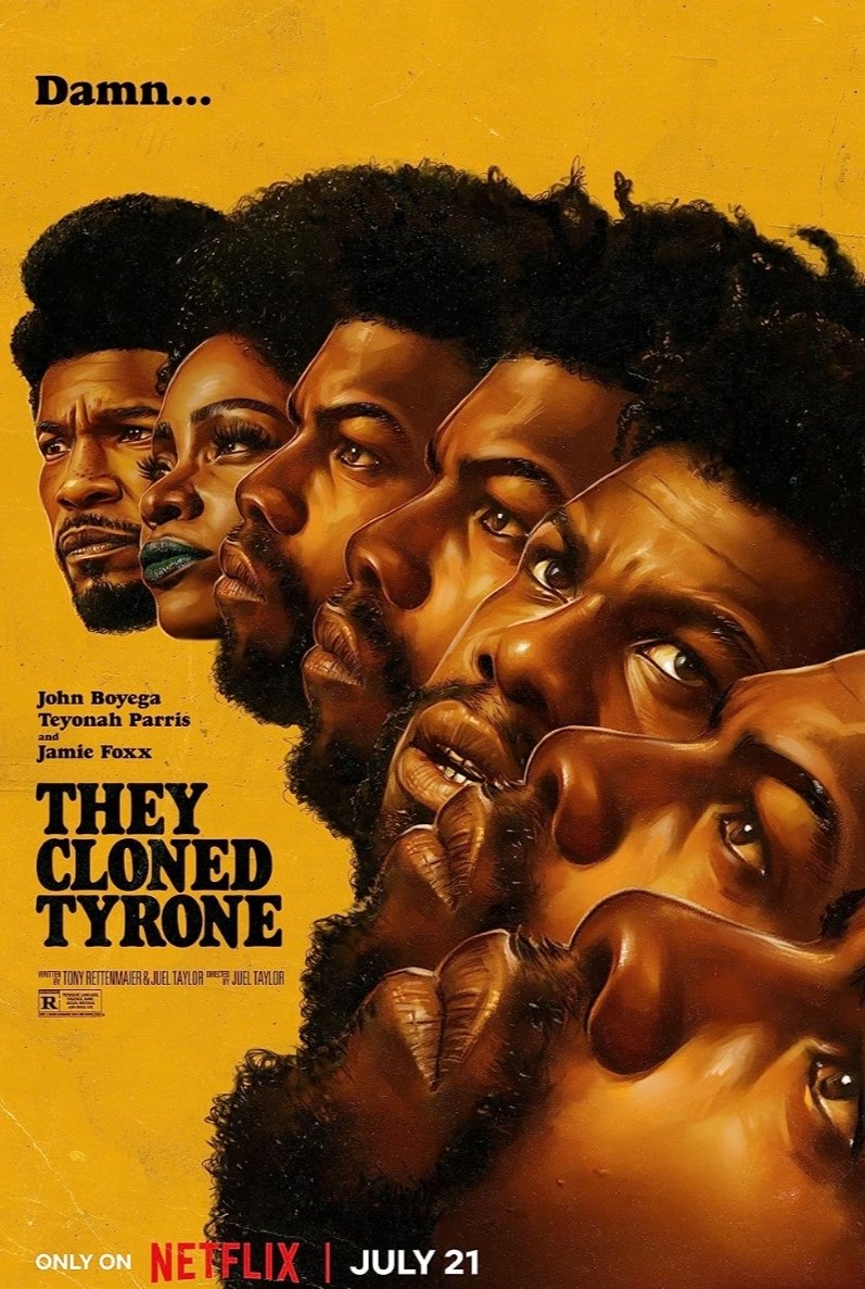 Raystryder's tweet image. At the surface #TheyClonedTyrone  is a sci-fi comedy were a drug dealer discovers a cloning lab beneath his home town. Deep down it's a brilliant satire that unpacks the black community's negative stereotypes. John Boyega gives a phenomenal performance!  10/10