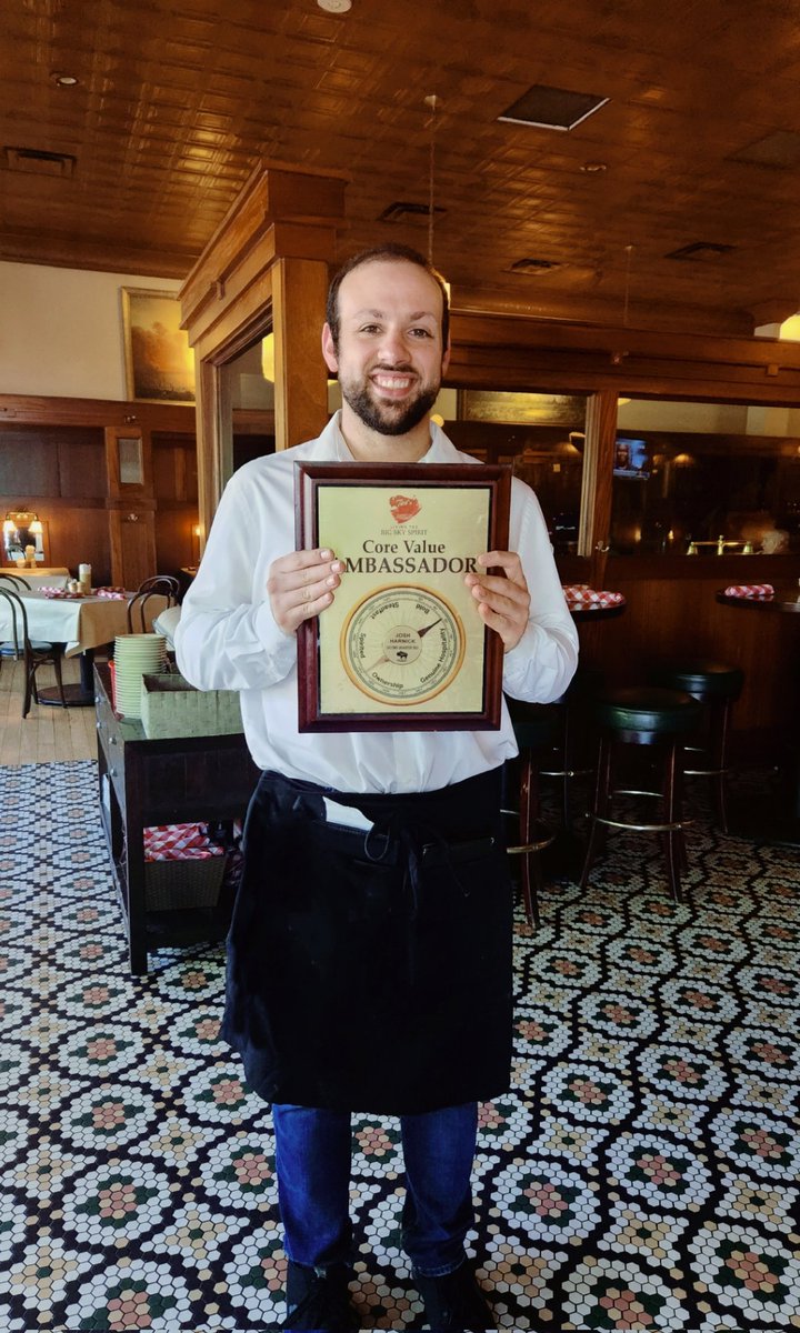 Our newest core ambassador, Josh! Josh lives all of our core values every shift. He is also helping to bring our BigSky Spirit to the local community with events at the restaurant as well off premise catering. I am so honored to present him with this award! #onlyatteds