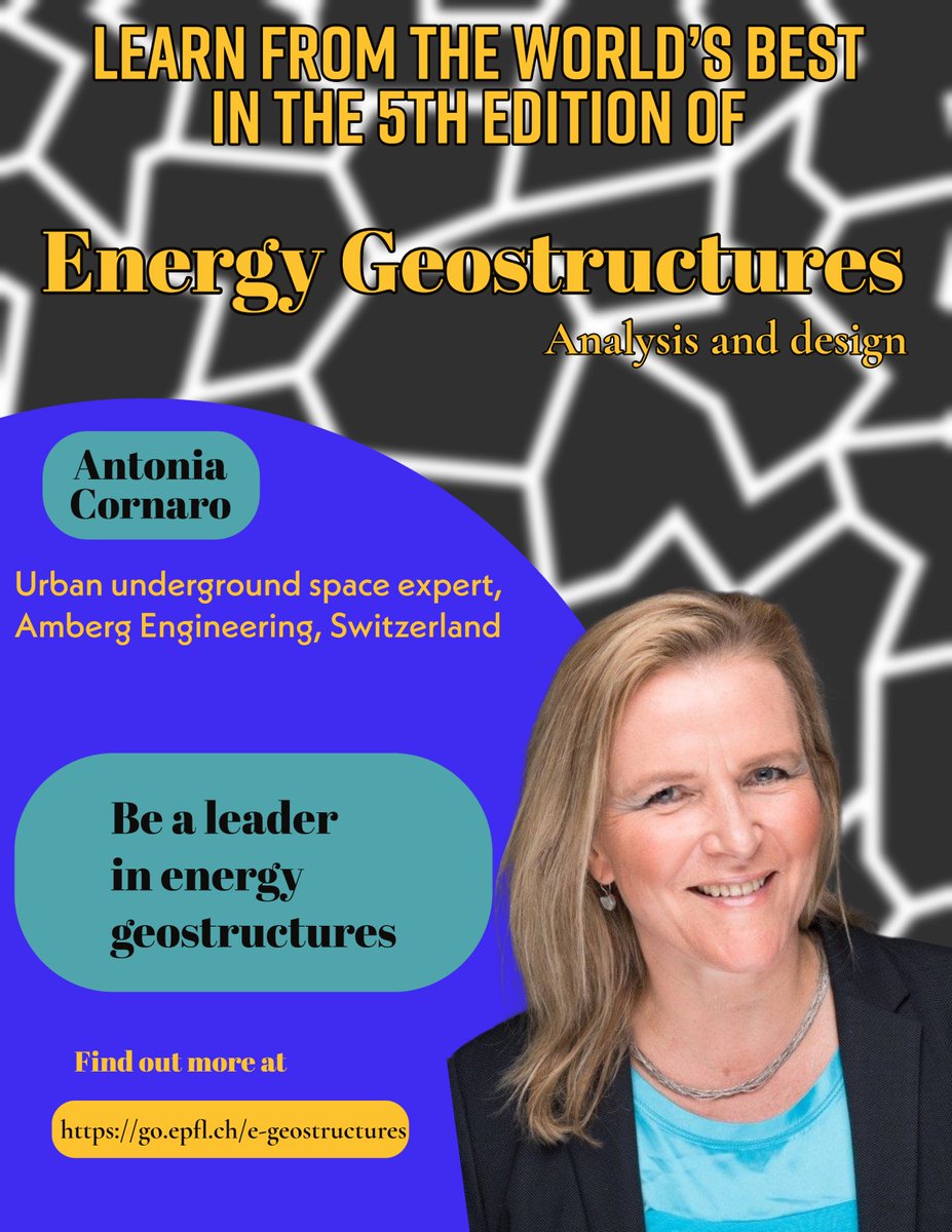 LMS-EPFL (@geomecha_epfl) on Twitter photo Meet <a href="/antoniacornaro/">Antonia Cornaro</a>, one of our expert presenters at this year's Energy Geostructures: Analysis and Design course. Become a leader in this sustainable urban energy technology of the future go.epfl.ch/e-geostructures. Hurry, registrations close soon. Meet <a href="/antoniacornaro/">Antonia Cornaro</a>, one of our expert presenters at this year's Energy Geostructures: Analysis and Design course. Become a leader in this sustainable urban energy technology of the future go.epfl.ch/e-geostructures. Hurry, registrations close soon.