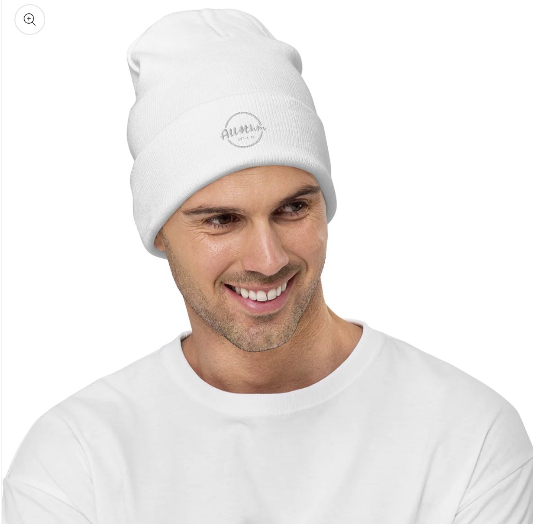 White Embroidered Beanie ALL4THM, Cotton Blend, One Size Fits Most #ALL4THM #whiteembroideredbeanie #all4thmbeanie #cottonblend #onesizefitsmost #formfittingshape #uniquegifting #shopsmallonline  bit.ly/3DHdUQZ.  .