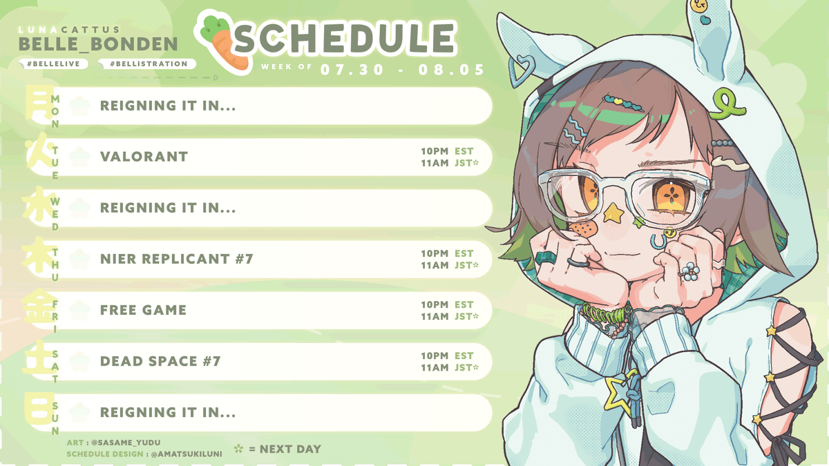 Belle_bondEN's tweet photo. 🌻 STREAMS WEEK 7.30 - 08.05 🌻
TAGS
ART: #bellistration
NSFW: #bellussy
LIVE: #bellelive
PET PICS: #bellezoo
LINKS
YT: https://t.co/wLbR8RgQwE
THRONE: https://t.co/a9R4kLMvHW
MARSHMALLOW: https://t.co/qrLocWfG9S https://t.co/fCVBCpsyNO