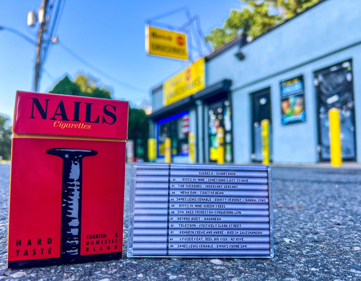 The Clerks III soundtrack on cassette is so cool! The Nails replica pack looks great! I love the Clerks and Clerks II soundtracks. This is a great addition! #clerksIII #soundtrack #cassette #quickstop #clerks #clerksII #kevinsmith #leonardo #nj